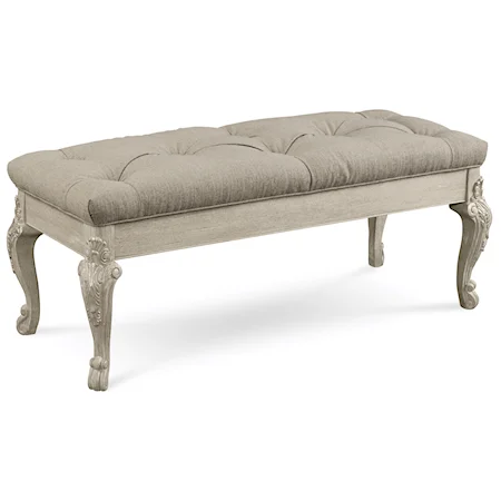 Traditional Bed Bench with Tufted Seat and Cabriole Legs